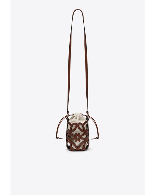 Loewe White Anagram Cut-out Leather Bucket Bag