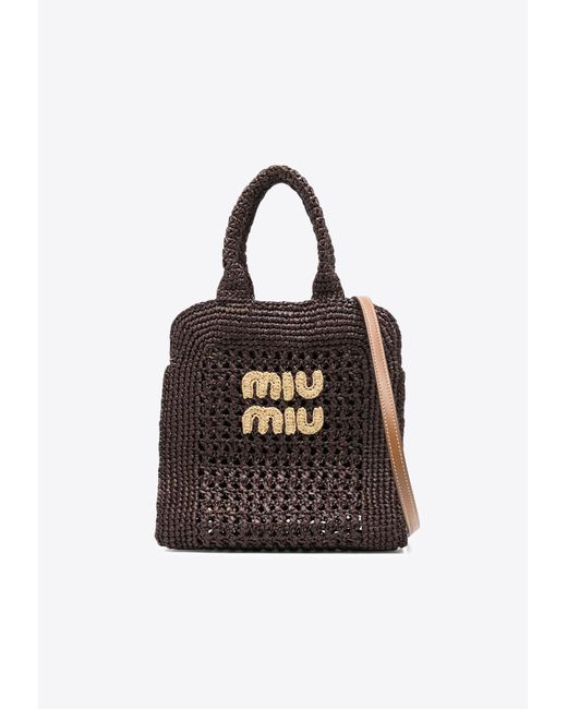 Miu Miu Brown Raffia-Effect Woven Handbag