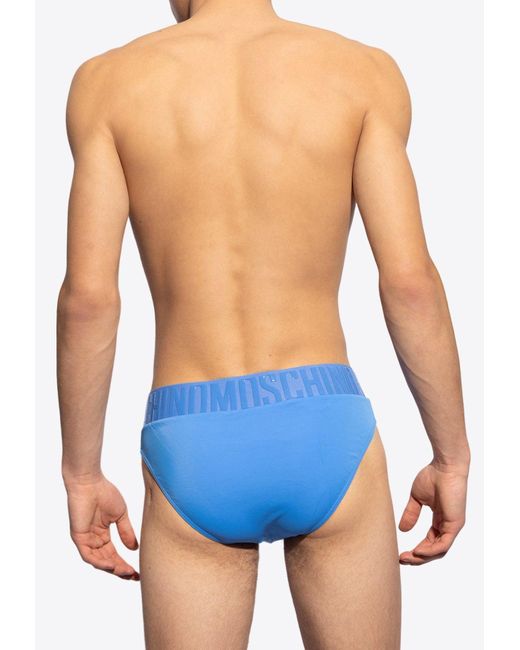 Moschino Blue Logo Waistband Swim Briefs for men