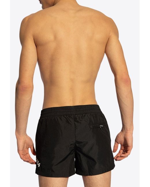 Dolce & Gabbana Black Logo-Printed Swim Shorts for men