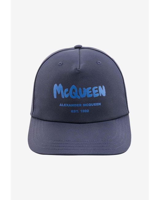 Alexander McQueen Blue Graffiti Logo Baseball Cap for men