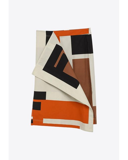 Fendi Orange Puzzle-Patterned Midi Skirt