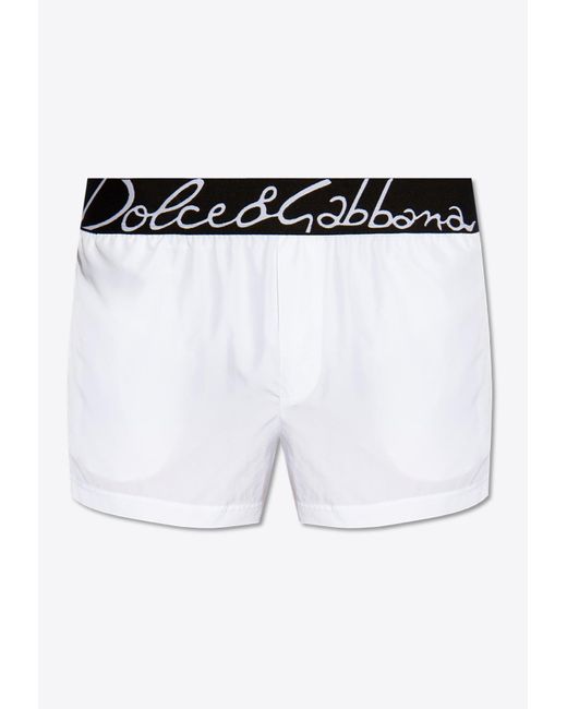 Dolce & Gabbana White Logo Swim Briefs for men