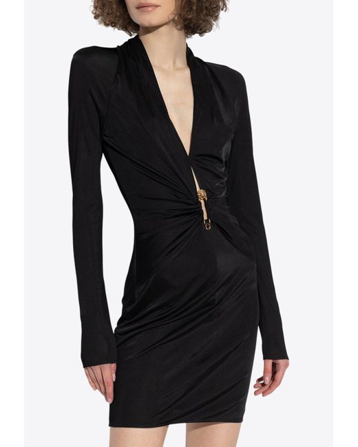 Versace Black Safety Pin Fitted Mini Dress