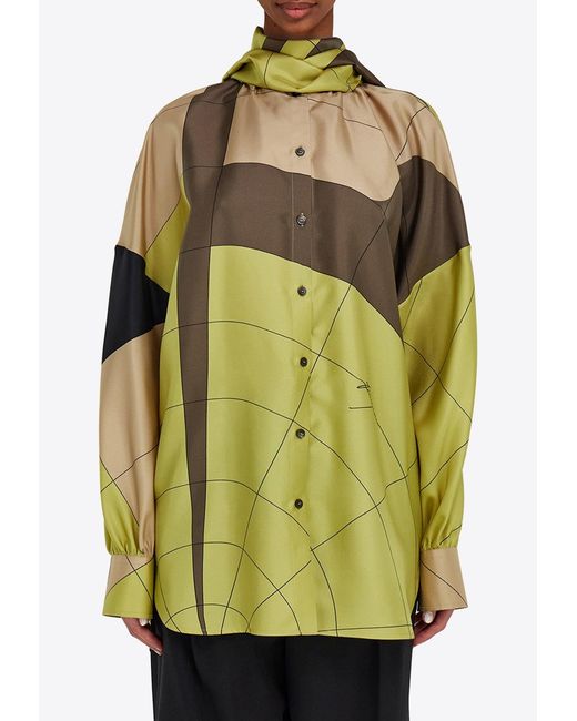 Ferragamo Green Parachute Pattern Silk Blouse