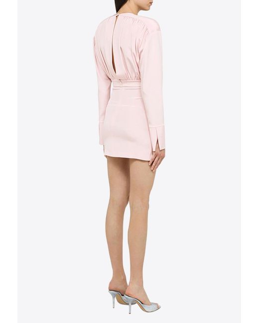 The Mannei Pink Nanterre V-Neck Draped Mini Dress