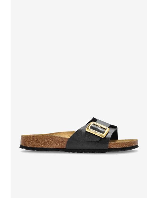 Birkenstock White Catalina Luxe-Buckle Flat Slides