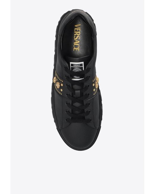Versace Black Studded Greca Low-Top Sneakers for men