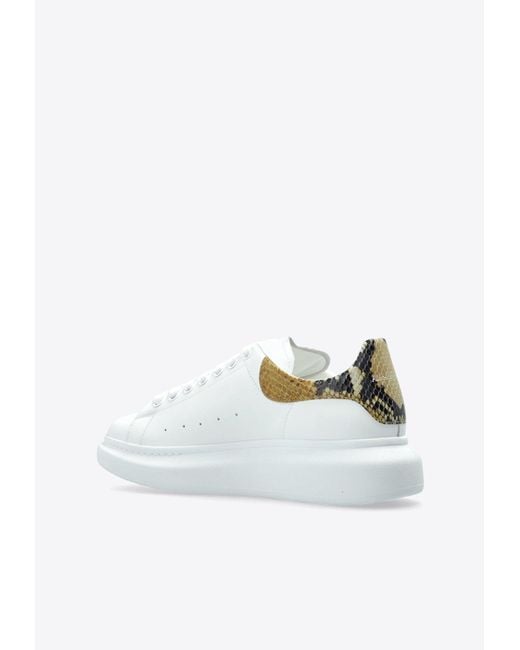 Alexander McQueen White Oversized Leather Low-Top Sneakers With Snakeskin Print Heel for men