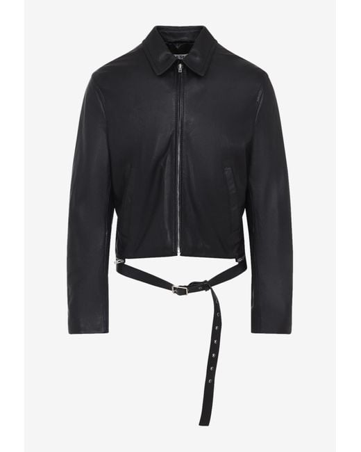 Acne Blue Belted Leather Jacket for men