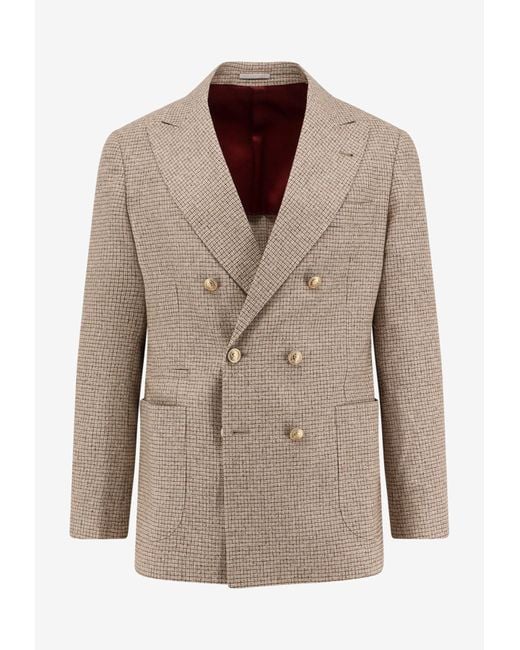 Brunello Cucinelli Natural Double-Breasted Buttoned Blazer for men
