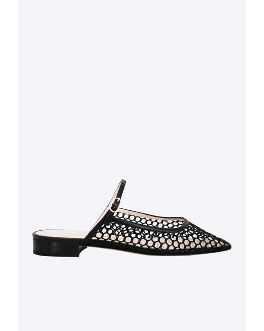 Andrea Wazen White Julie Net Flat Mules