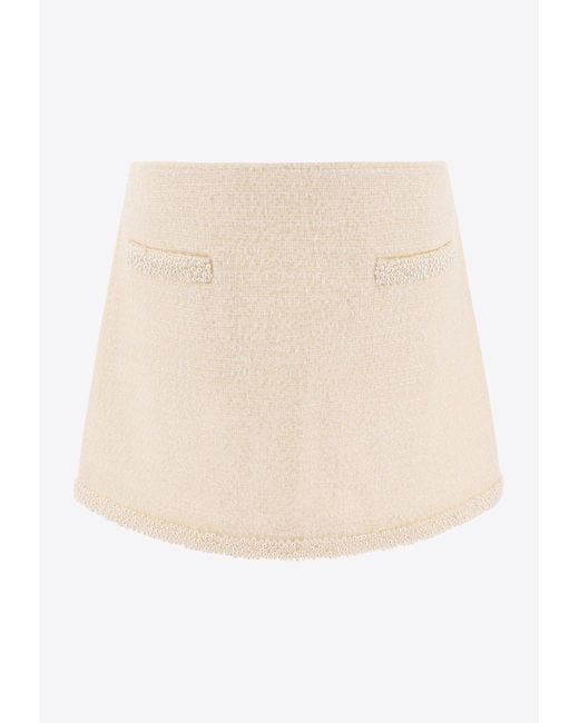 Self-Portrait Natural Pearl Embellished Mini Bouclé Skirt