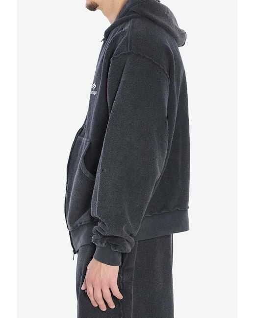 Balenciaga Gray 3B Sports Icon Zip-Up Washed Hoodie for men
