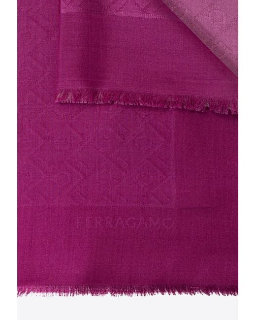 Ferragamo Purple Logo Monogram Silk-Blend Scarf