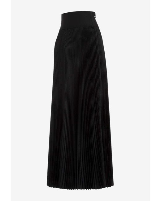 Balenciaga Black Logo Waistband Plisse Maxi Skirt