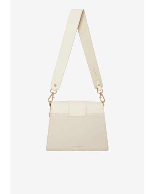 Strathberry White Box Crescent Leather Shoulder Bag