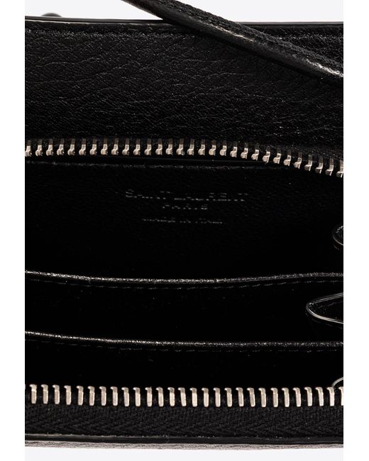 Saint Laurent Black Lanyard Grained Leather Wallet