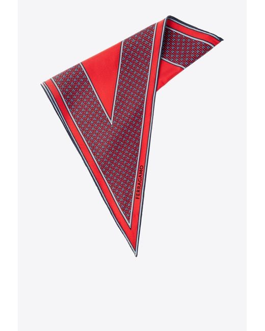 Ferragamo Red Diamond Shape Silk Neckerchief