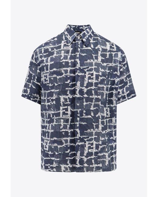 Fendi Blue Fringed Ff Jacquard Shirt for men