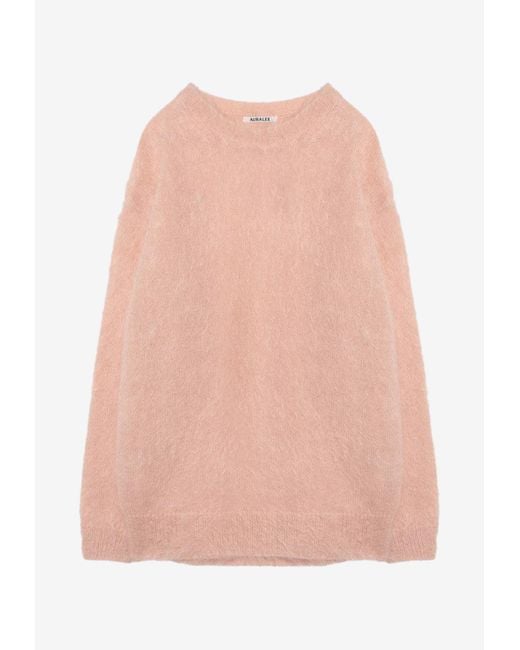 Auralee Pink Mohair Blend Crewneck Sweater for men