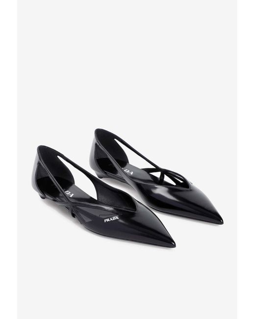 Prada White Pointed-Toe Leather Ballet Flats