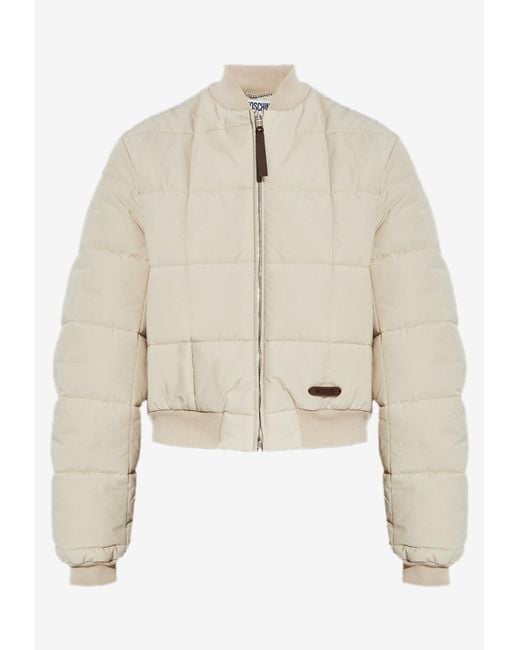 Moschino Natural Cropped Padded Bomber Jacket