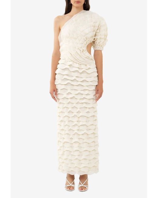 Chloé White One-Shoulder Ruffled Maxi Dress