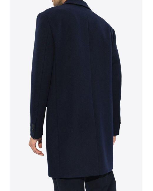 Versace Blue Single-Breasted Wool-Blend Coat for men