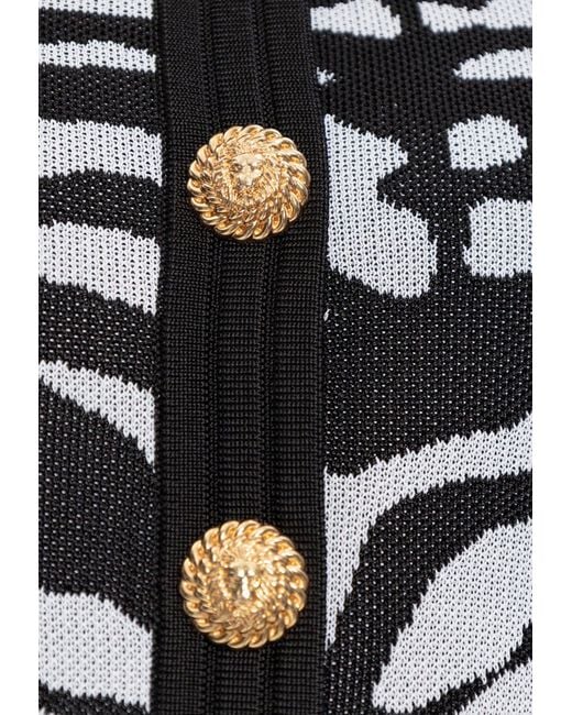 Balmain Black Zebra Print Mini Knit Skirt