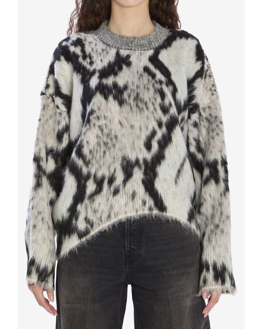 The Attico Gray Python Print Mohair-Blend Sweater