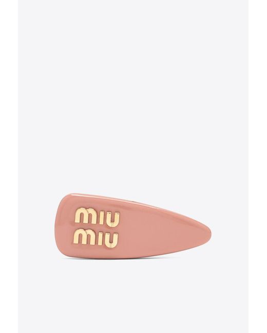 Miu Miu Pink Patent Leather Hair Clip With Logo