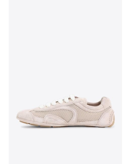 Prada White Openwork Suede And Leather Sneakers
