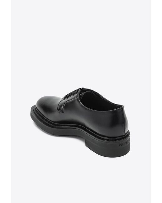 Prada Black Polished Leather Derby Shoes for men