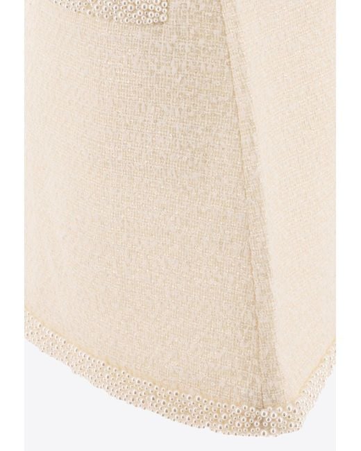 Self-Portrait Natural Pearl Embellished Mini Bouclé Skirt