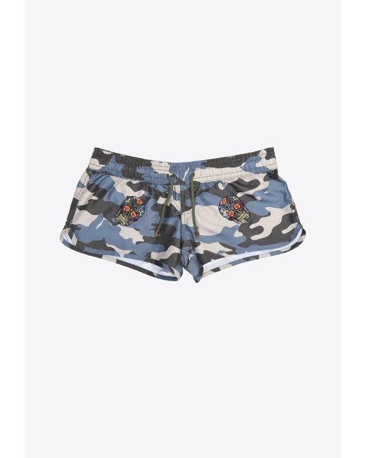Les Canebiers Blue Byblos All-Over Mexican Head Swim Shorts
