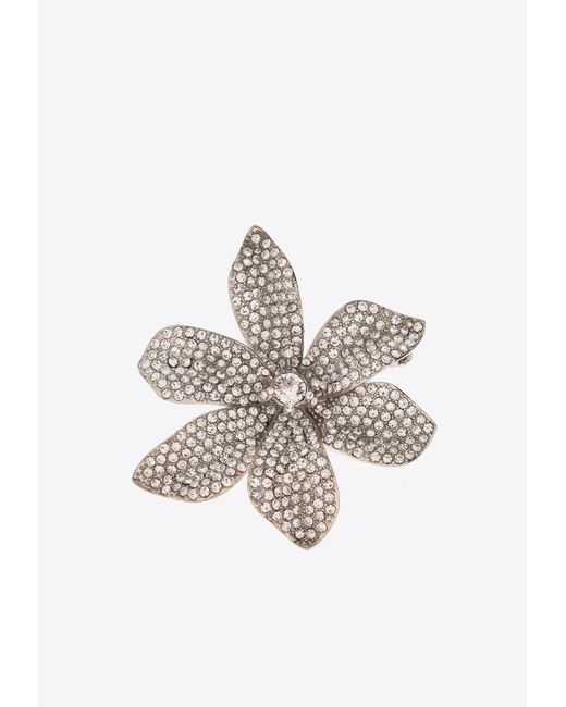 Dolce & Gabbana White Crystal-Embellished Lily Brooch for men