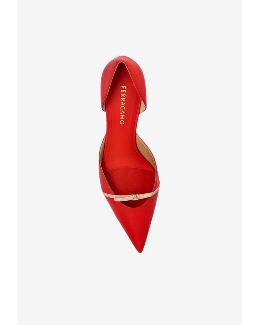 Ferragamo Red Gyoia 40 Mini Bow Pumps