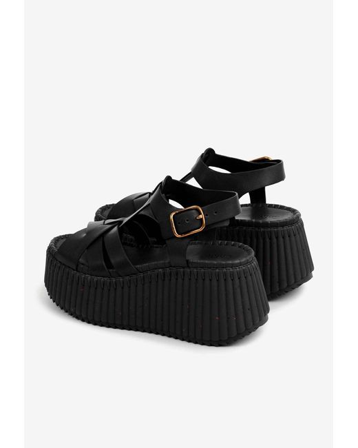 【Chloe】Nama 80 leather platform sandals(送料込み) Chloé Nama 80 Leather Platform Sandals in Black | Lyst