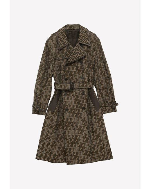 Fendi Brown Double-breasted Ff Logo Trench Coat for men