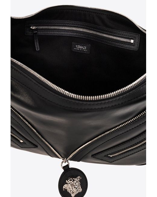 Versace Black Repeat Leather Hobo Bag