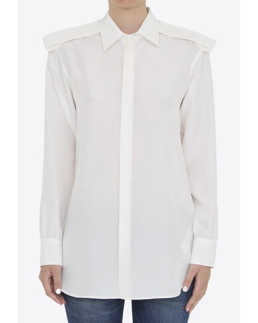 Burberry White Long-Sleeved Silk Shirt