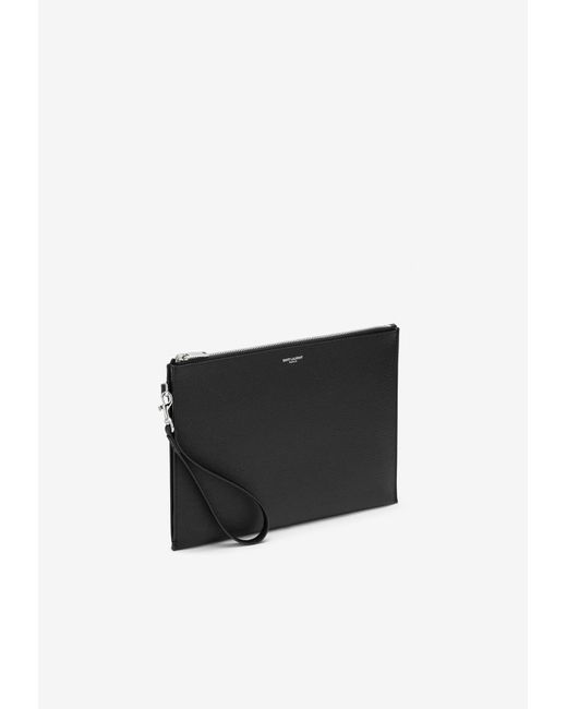 Saint Laurent Black Paris Zipped Tablet Holder In Calf Leather for men