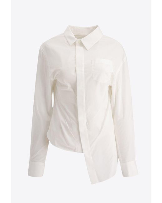 Sacai White Asymmetrical Long-Sleeved Poplin Shirt