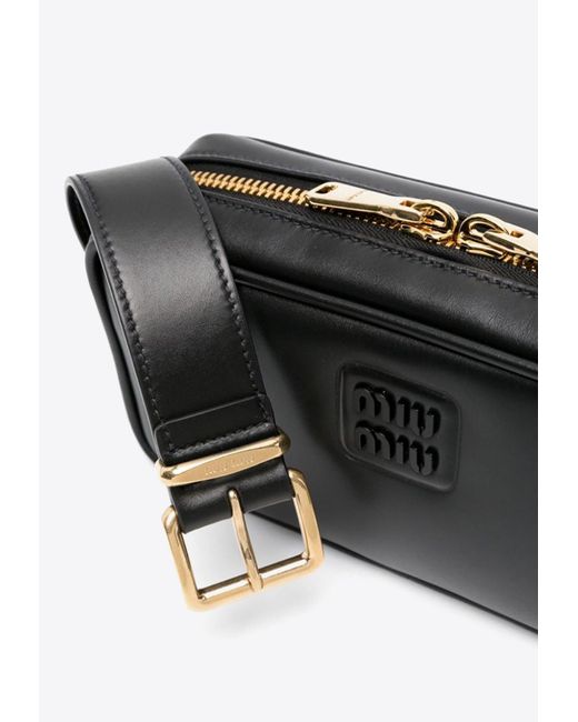 Miu Miu White Embossed Logo Leather Shoulder Bag