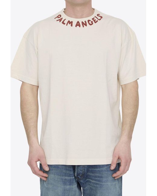 Palm Angels White Logo-Printed Crewneck T-Shirt for men
