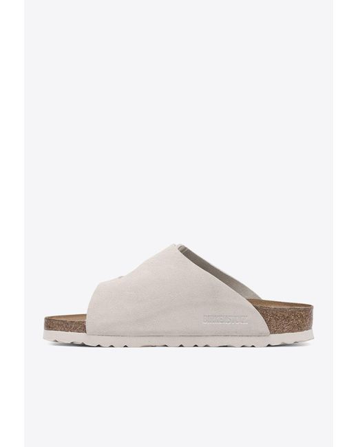 Birkenstock White Zurich Suede Leather Slides
