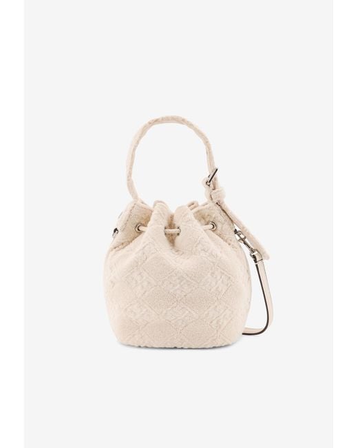 Tory Burch White Mini T Monogram Terry Canvas Bucket Bag