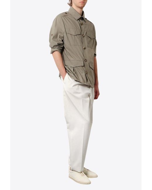 Brunello Cucinelli White Buttoned Utility Jacket for men