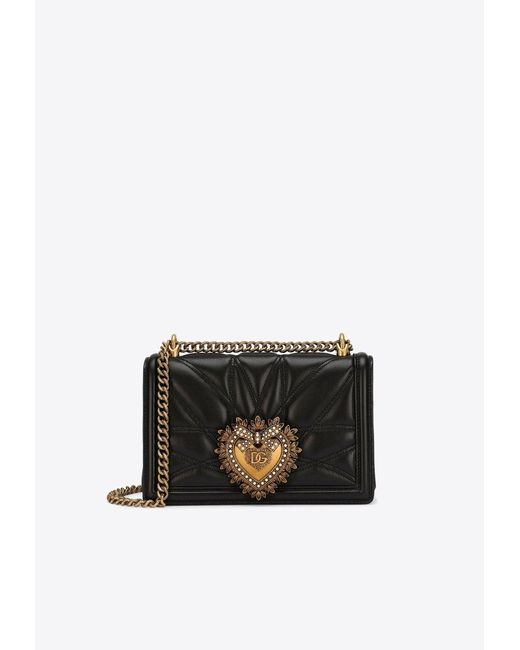 Dolce & Gabbana Black Medium Devotion Quilted Leather Crossbody Bag
